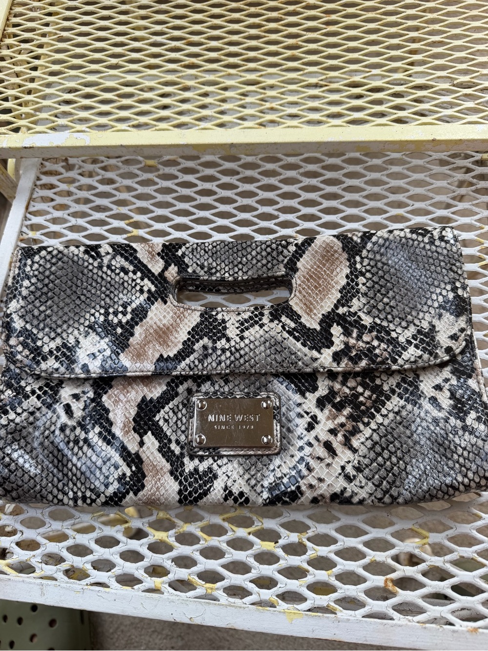 Nine West Snake Print Clutch in Neutral Tones